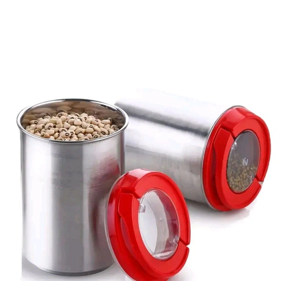 Steel Airtight Containers Set For Kitchen Storage, 1200ml, Set of 2 (Red)
