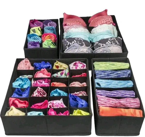 Set of 4 Foldable Storage Box Drawer Divider Organizer Closet Storage for Socks Bra Tie Scarfs 
