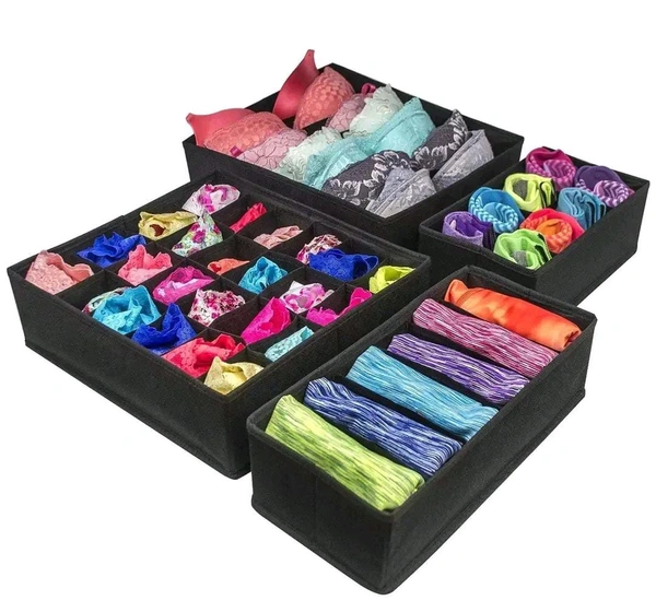 Set of 4 Foldable Storage Box Drawer Divider Organizer Closet Storage for Socks Bra Tie Scarfs 