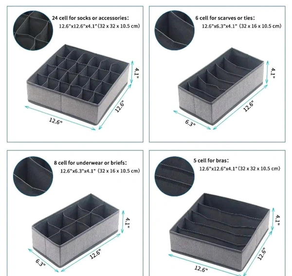 Set of 4 Foldable Storage Box Drawer Divider Organizer Closet Storage for Socks Bra Tie Scarfs 