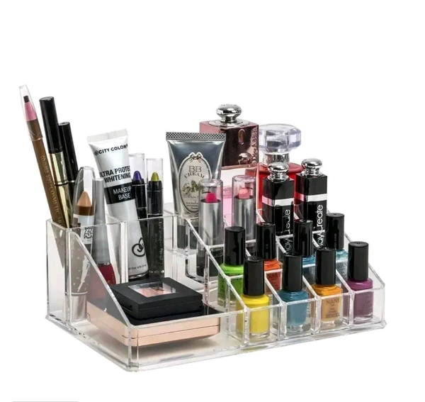 16 Section Lipstick Storage Acrylic Stand Mascara Nail Paint Lipstick Holder Dressing Table Bathroom Organizer (Small- 16 section)