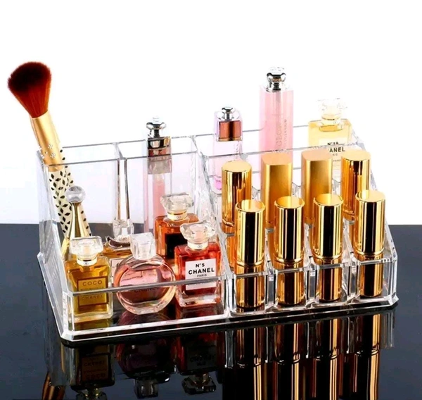 16 Section Lipstick Storage Acrylic Stand Mascara Nail Paint Lipstick Holder Dressing Table Bathroom Organizer (Small- 16 section)