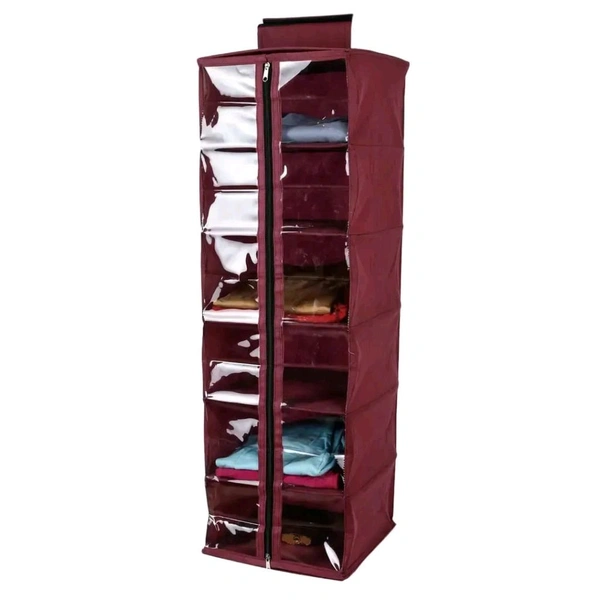 Cloth Hanging Storage Wardrobe Organizer with PVC Zippered Closure 6 Shelves