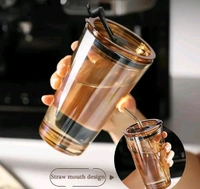 Leather Sleeve Glass Coffee Mug with Straw (470ML, , 1Pcs)