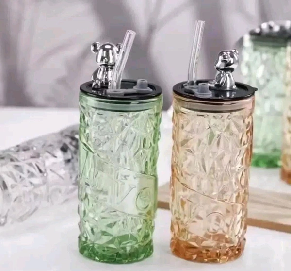 Design Drink Glass Cup with Straw Travel Mug