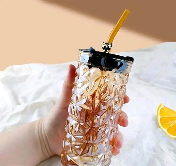 Design Drink Glass Cup with Straw Travel Mug