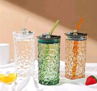 Design Drink Glass Cup with Straw Travel Mug