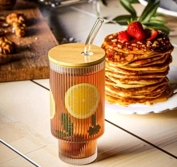 Glass Coffee Mug with Lids and Glass Straw