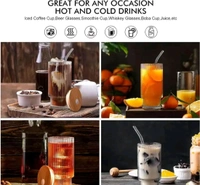 Glass Coffee Mug with Lids and Glass Straw