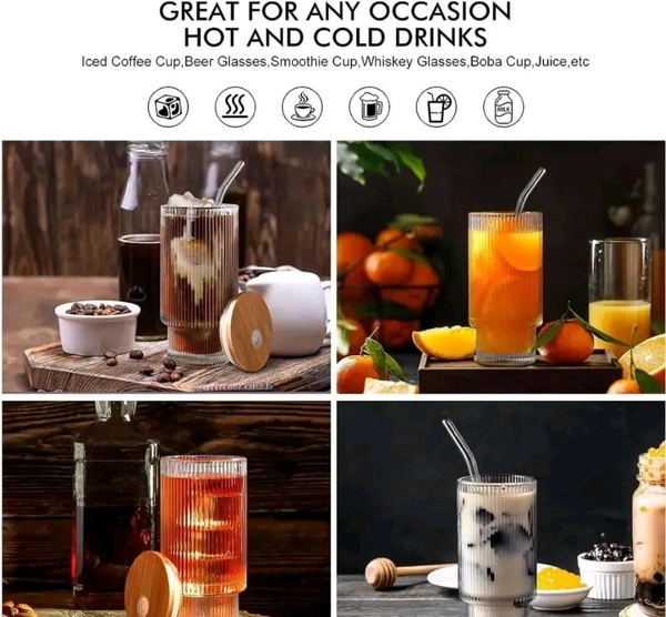 Glass Coffee Mug with Lids and Glass Straw