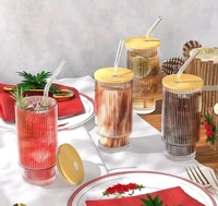 Glass Coffee Mug with Lids and Glass Straw