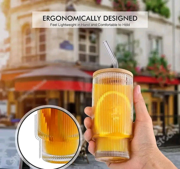 Glass Coffee Mug with Lids and Glass Straw