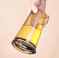 Leather Sleeve Glass Coffee Mug with Straw (470ML, , 1Pcs)