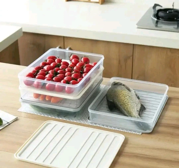 Vegetable Fruits Fresh Organizer Storage Box With Lid (Set Of 3)