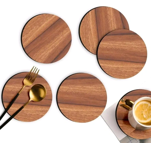 Wooden Round Drink Coasters with Decorative Holder