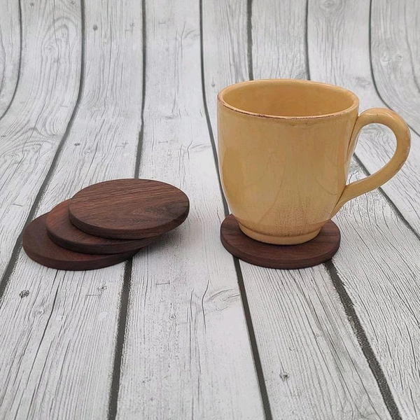 Wooden Round Drink Coasters with Decorative Holder