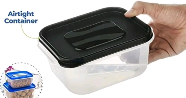 3 Pcs Square Shape Food Grocery Storage Container Black