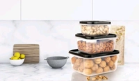 3 Pcs Square Shape Food Grocery Storage Container Black