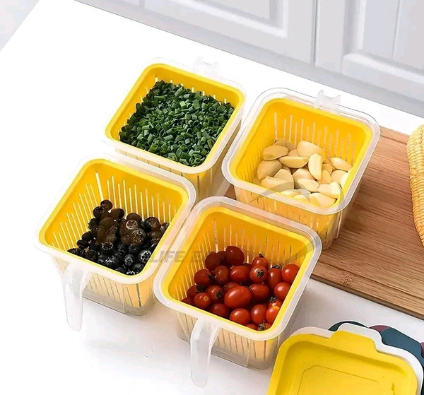 Fridge Containers For kitchen Storage With Removable Plastic Drain Basket (Pack Of 4)
