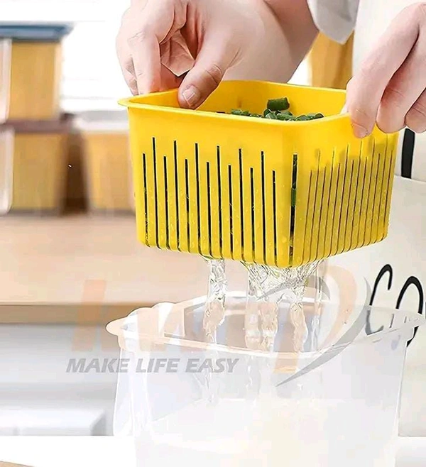 Fridge Containers For kitchen Storage With Removable Plastic Drain Basket (Pack Of 4)