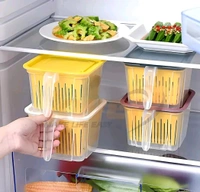 Fridge Containers For kitchen Storage With Removable Plastic Drain Basket (Pack Of 4)