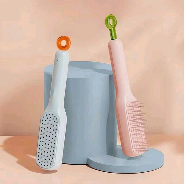 Self-Cleaning Anti-Static Massage One-Pull Clean Massage Comb Easy Clean Hair Brush (Pack Of 1