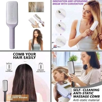 Self-Cleaning Anti-Static Massage One-Pull Clean Massage Comb Easy Clean Hair Brush (Pack Of 1