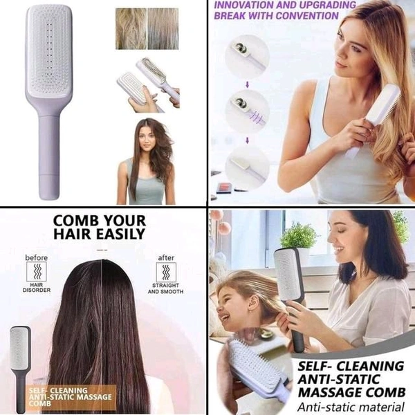 Self-Cleaning Anti-Static Massage One-Pull Clean Massage Comb Easy Clean Hair Brush (Pack Of 1