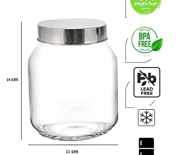 Puchku Peanut Glass Jars for Kitchen Storage With Metal Lid, 600 ml (Clear, 3 Pieces)