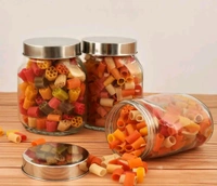 Puchku Peanut Glass Jars for Kitchen Storage With Metal Lid, 600 ml (Clear, 3 Pieces)