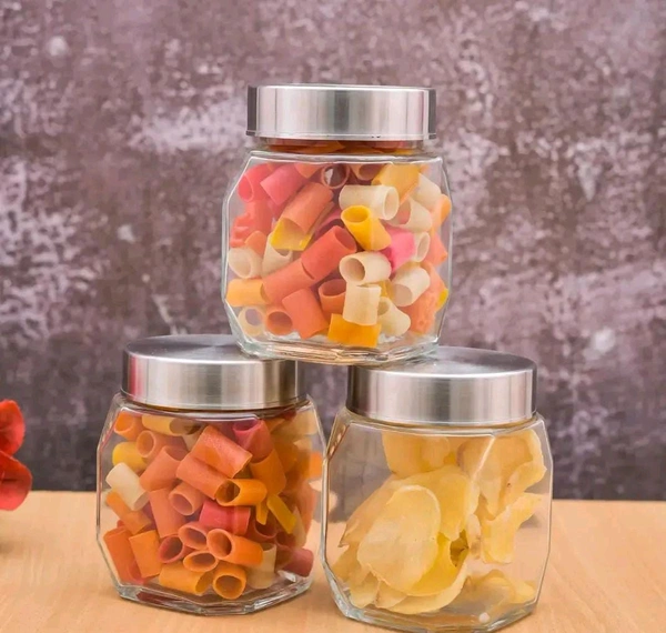 Puchku  Kitchen Storage Glass Containers With Steel Lid, 350 ml Clear (3)