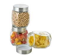 Puchku  Kitchen Storage Glass Containers With Steel Lid, 350 ml Clear (3)