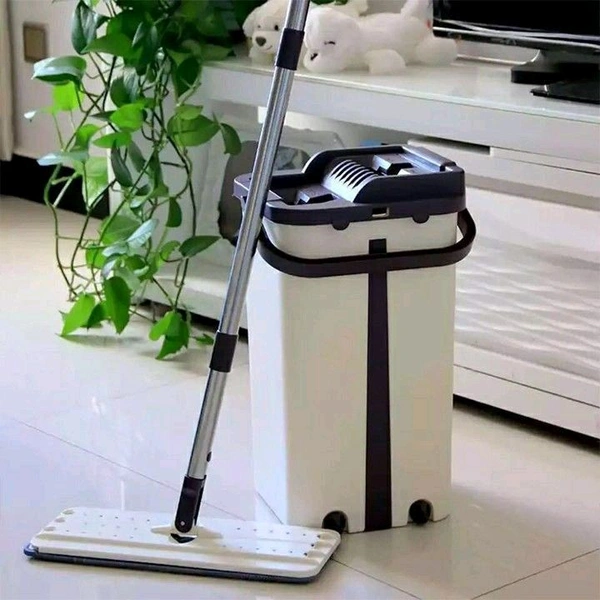 Floor Flat Mop with Bucket + 2 Reusable Pads for Floor Clean.