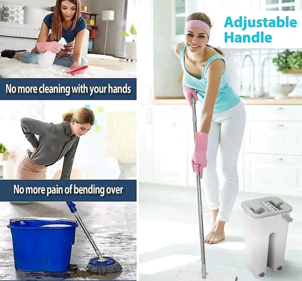 Floor Flat Mop with Bucket + 2 Reusable Pads for Floor Clean.