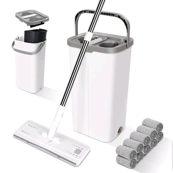 Floor Flat Mop with Bucket + 2 Reusable Pads for Floor Clean.