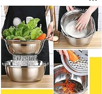 3 In 1 Stainless Steel Basin Grater Colander With Lids