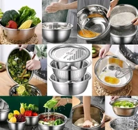 3 In 1 Stainless Steel Basin Grater Colander With Lids