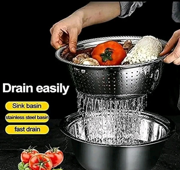 3 In 1 Stainless Steel Basin Grater Colander With Lids