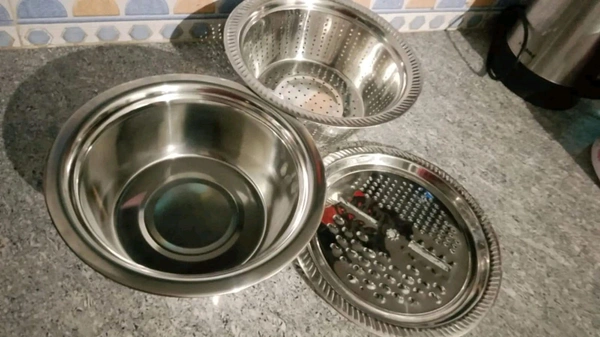 3 In 1 Stainless Steel Basin Grater Colander With Lids