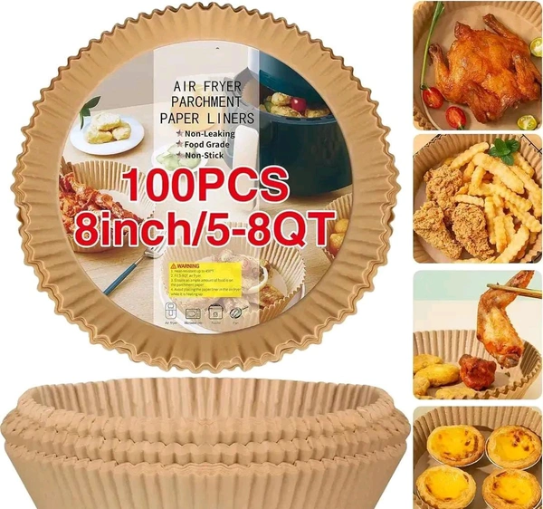 100PCS Non-stick Oil Resistant Air Fryer Parchment Paper Liners, 8 Inch Air Fryer Liners Disposable, Round Airfryer Liners for 5-8QT