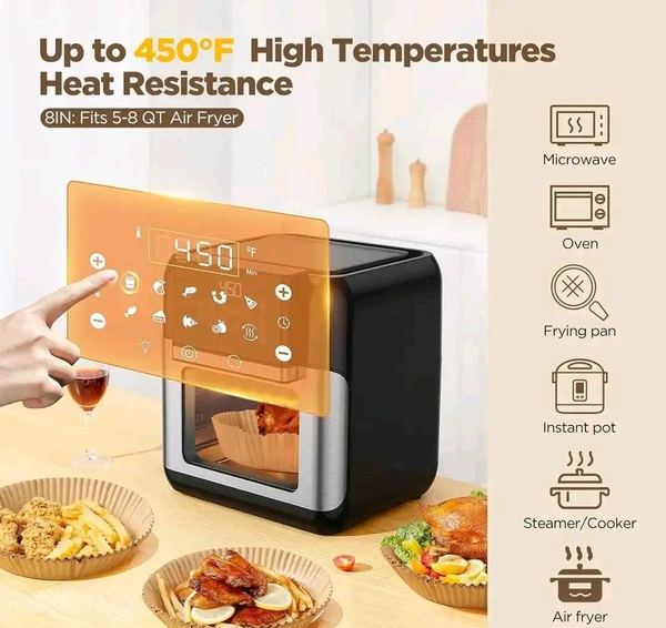 100PCS Non-stick Oil Resistant Air Fryer Parchment Paper Liners, 8 Inch Air Fryer Liners Disposable, Round Airfryer Liners for 5-8QT