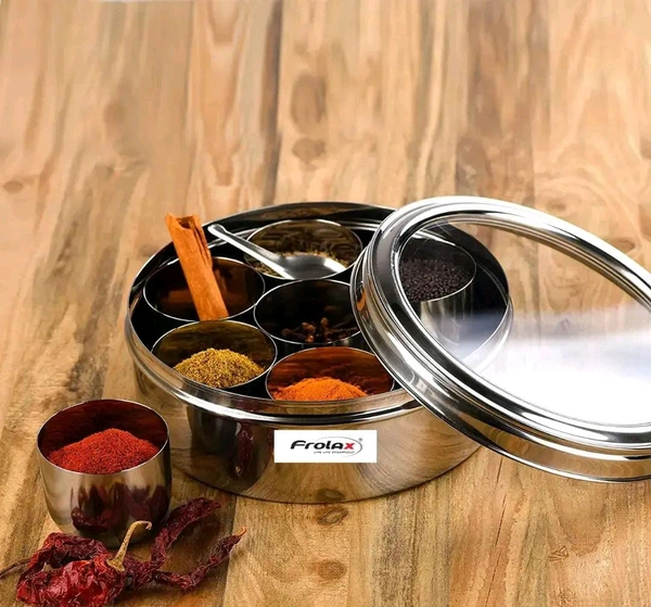 Stainless Steel Masala Box with Clear Lid