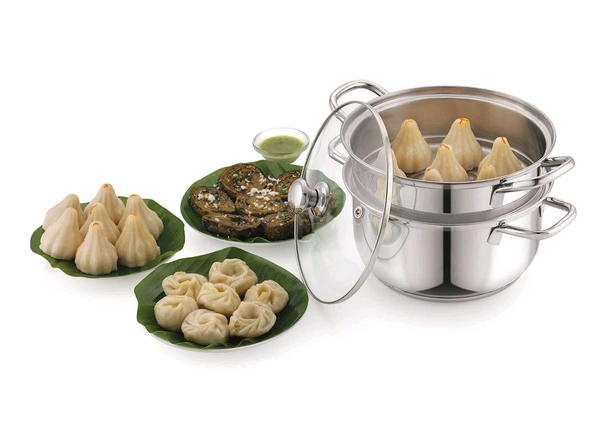 2 Tier Stainless Steel Steamer With Glass Lead 