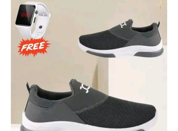 Grey Colour Shoes With Free Watch  - Ind-8