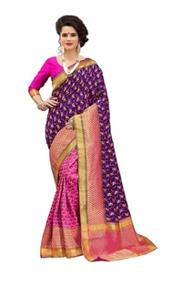 Paisley Banarasi Cotton- Polly Silk Saree  - Blue,Pink,Beige