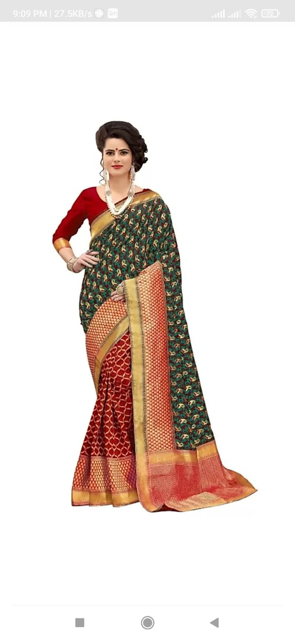 Paisley Banarasi Cotton- Polly Silk Saree  - Blue,Pink,Beige