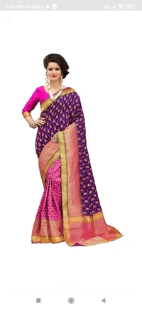 Paisley Banarasi Cotton- Polly Silk Saree  - Blue,Pink,Beige