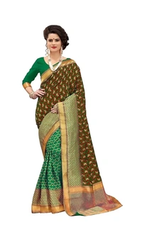 Paisley Banarasi Cotton- Polly Silk Saree  - Blue,Pink,Beige
