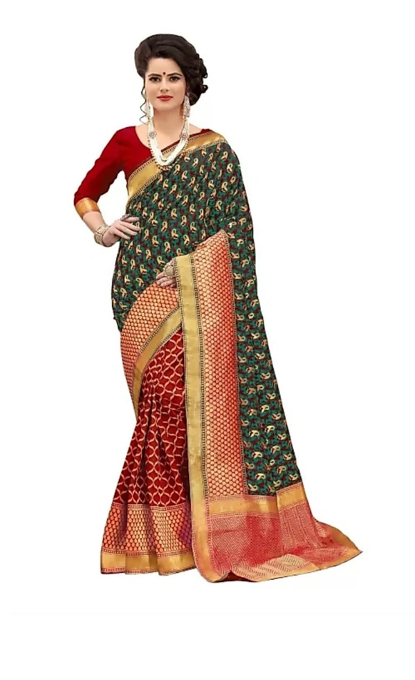 Paisley Banarasi Cotton- Polly Silk Saree  - Blue,Pink,Beige