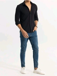 MEN'S EXCLUSIVE BUBBLE FABRIC FULL SLEEVE SHIRT - L. XL. XXL, Black